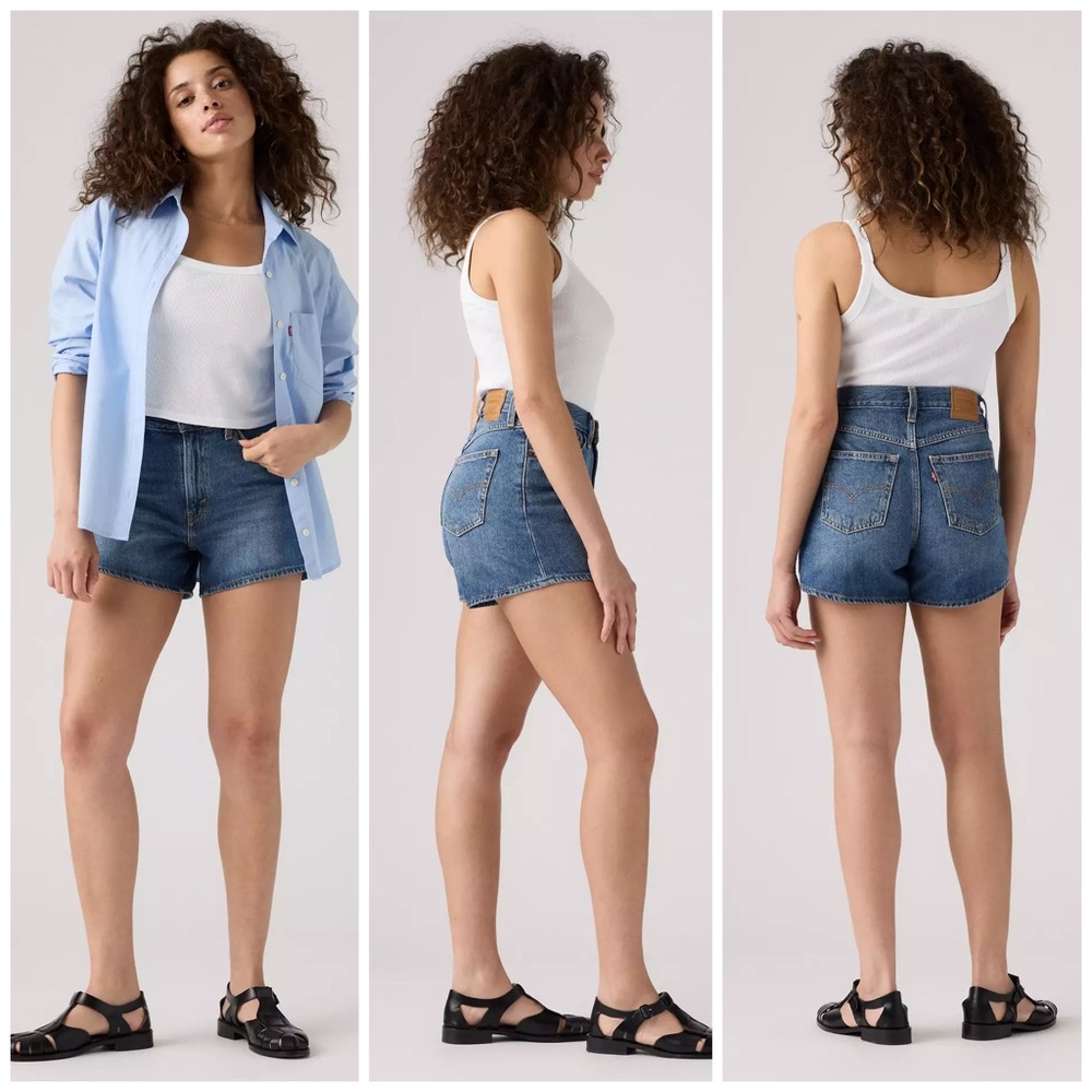 Levis 80’s Mom Shorts Blue Denim Jean High Rise Relaxed Zipper 33 NWT NEW